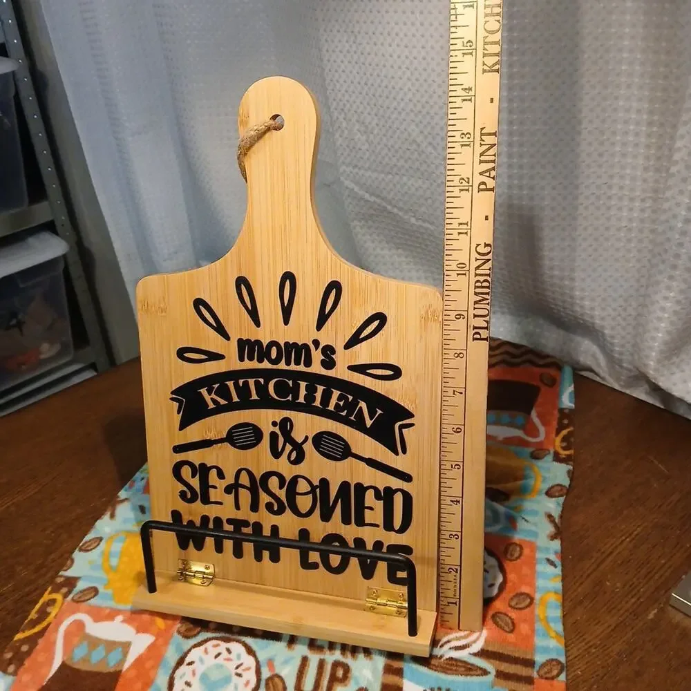 Mom's Kitchen is Seasoned with Love Wood Handled‎ Cookbook Stand Holder Gift 15